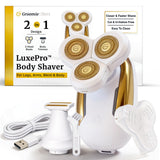 Groomie Hers LuxePro Electric Body Shaver for Women – Women's Rotary Shaver, Razors for Women Sensitive Skin, Wet/Dry Cordless Rechargeable Hair Remover for Legs, Head, Arms & Underarms