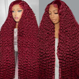 KRKRYQ 38 Inch 99J Burgundy Lace Front Wigs Human Hair Red Burgundy Wig 200% Density 13x6 Deep Wave Lace Front Wigs Human Hair Pre Plucked Glueless Deep Curly Wigs for Women
