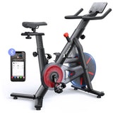 Merach Exercise Bike, Magnetic Stationary Bike with Brake Pad and Exclusive App, Low Noise Indoor Cycling Bike with 300lbs Weight Capacity, Tablet Mount and Fitness Courses for Weight Loss