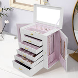 AKOZLIN Extra Large 6-Tier Jewelry Box Organizer with Mirror, 5 Drawers Leather Jewelry Storage Case for Women Girls Ring Necklace Earring Bracelet White