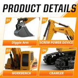 UMURSIM RC Hydraulic Excavator Toy, 6-Channel Remote Control Excavator with Metal Shovel & Lights, 360° Rotation Mini Excavator, RC Construction Vehicles Digger Toy for Boys 3-8
