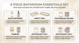 Bathroom Accessory Set, 6 Piece Bathroom Essentials Sets Accessories, Soap Dispenser Set, Toothbrush Holder, Vanity Tray, Tumbler, Cotton Swab Jars, Decor Organizer for Modern Bathrooms(Beige)