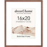 decorUhome Solid Oak Wood 16x20 Picture Frame, Display Pictures 11x14 with Mat or 16x20 without Mat, Wall Hanging Poster Frame, Brown, 1 Pack