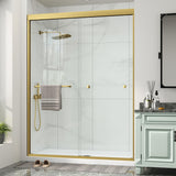 Double Sliding Shower Door 61-66" W x 72" H with Nano Anti-Explosion Safety Film, 1/4" (6mm) Tempered Glass Semi-Frameless Bypass Bathroom Shower Glass Doors,Brushed Gold