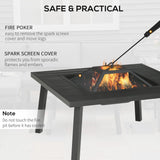 34" Fire Pit with Grill, Metal Outdoor Wood Burning Firepit with Spark Screen, Fire Poker, Cover, Table Lip, Black Outsunny