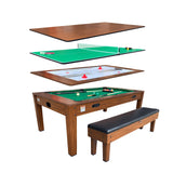 RACK Luxor 7.5-Foot 4-in-1 Multi-Game Swivel Billiard/Pool Table (Green Felt with 1 Bench) – Pool Table, Table Tennis, Air Hockey & Dining Table – Portable Multi Game Table for Adults & Kids
