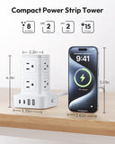 Tower Power Strip with Surge Protection 15 FT, NTONPOWER 1080J Surge Protector with 8 AC Outlets with 4 USB Ports NTONPOWER