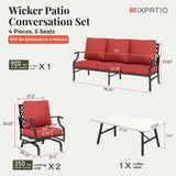 MIXPATIO 4-Piece Wrought Iron Patio Conversation Set, Rocking Chairs, Red