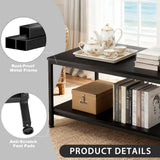 ZenStyle Industrial Coffee Table with Storage Shelf for Living Room, Wood Look Accent Furniture with Vintage Wooden Board Stable Metal Frame Cocktail Table 2-Tier Tea Table (Black, 31.5in)