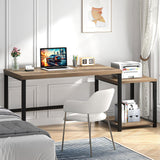 FOLUBAN 63 Inch Large Computer Desk with Printer Space & PC Tower Stand, Modern Wood Home Office Desk Workstation with Storage Shelves, Writing Study Gaming Table, Rustic Oak