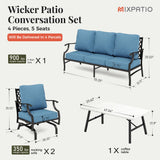 MIXPATIO Patio Furniture Set 4 pcs, Outdoor Patio Furniture, 3-Seat Sofa, 2 Rocking Chairs, Coffee Table and 5.75" Extra Thick Cushion, Conversation Set for Backyard Deck, Navy Blue