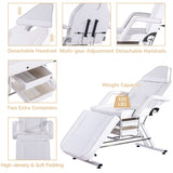 Jaxilyn Massage Bed Tattoo Chair Massage Salon with Two Trays,Esthetician Table with Hydraulic Stool,Multi-Purpose 3-Section Facial Bed Table, Adjustable Beauty Barber Spa Beauty Equipment White