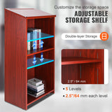 Podium Stand, 47 inch Hostess Stand with 4 Rolling Wheels, Wood Podium with Storage Shelves and Slant Desktop