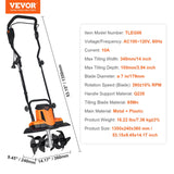 VEVOR 10 Amp Electric Tiller, 14" Tilling Width 3.94" Tilling Depth Corded Electric Tiller/Cultivator, Steel Mn Tines