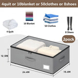 EE-RoomWorld Under Bed Storage with Wheels, No Assemble Required 12 inches height Under Bed Storage bins,Large capacity Rolling Underbed Shoe Storage containers，dorm underbed storage drawers