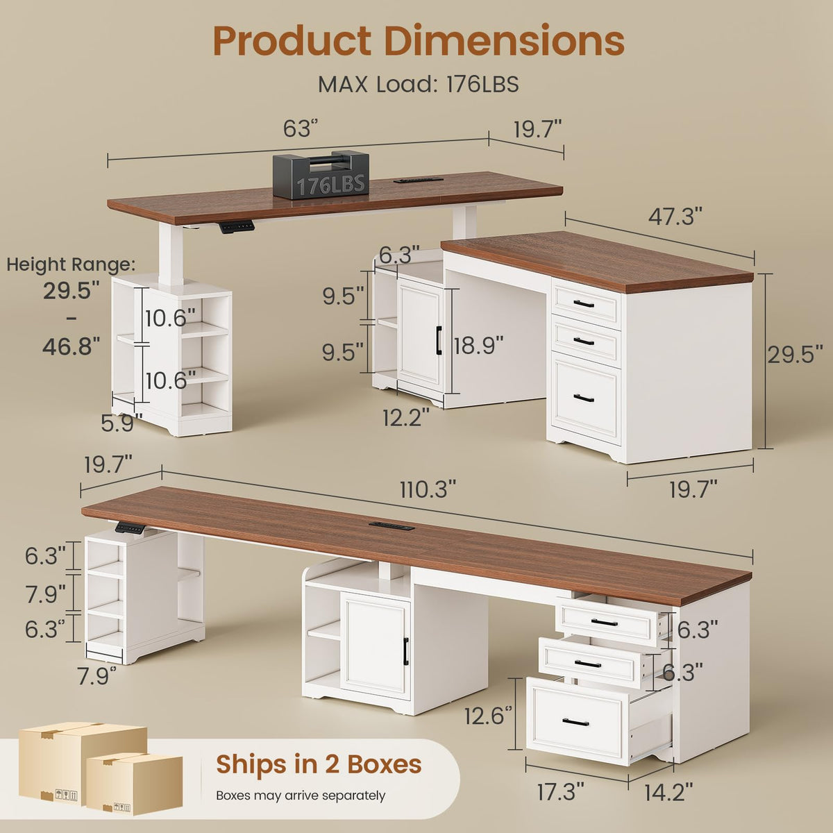 Farmhouse L Shaped Electric Standing Desk, 63