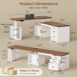 Farmhouse L Shaped Electric Standing Desk, 63" x 67" Height Adjustable Home Office Executive Desk with Drawers
