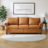 LegacyAmerhome Faux Leather Couch for Living Room, Mid Century Modern Leather Sofa with Rolled Arm, Classic 3 Seat Brown Couches with Nailheads Trim, Big Comfy Couch with Deep Seat