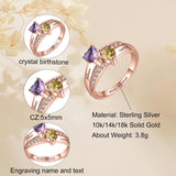 Oseew Personalized 14K Yellow Gold 2 Birthstones Rings Mother's Ring 10k solid Rose Gold 2 Birthstones Rings 14k gold for Mom Jewelry 18K yellow gold Personailzed 2 Birthstones Rings(Rose Gold)