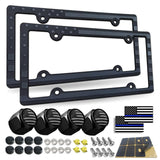 BGGTMO American Flag License Plate Frames- Patriotic USA Stars and Stripes Plastic Car Tag Holder Cover (Gloss on Matte Black) with Screws