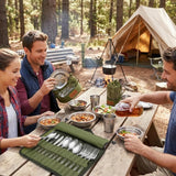 Wealers Unique Complete Messware Kit Polished Stainless Steel Dishes Set| Tableware| Dinnerware| Camping| Buffet| Includes - Cups | Plates| Bowls| Cutlery| Comes in Mesh Bags (4 Person Set) (Green)