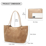 Suede Tote Bag for Women with Leather Purse Large Capacity Work Travel Handbags Ladies Shoulder Bags (Khaki)