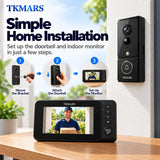 TKMARS Doorbell Camera Wireless No Subscription No WiFi Needed with PIR Motion Detection, Video Doorbell with Monitor Screen, Active Wake-Up Door Bell 170° Wide Angle for Home/Apartment/Seniors