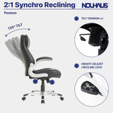 Nouhaus +Posture Ergonomic PU Leather Office Chair. Click5 Lumbar Support with FlipAdjust Armrests. Modern Executive Chair and Computer Desk Chair (Black)