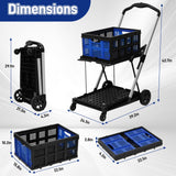 Collapsible Shopping Cart with 2 Bins Grocery Cart on Wheels Multi Use Two Tier Folding Cart