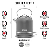 Haden Chelsea 1.7-Liter Stainless Steel Electric Kettle, Hot Water Kettle with 360-Degree Base and Auto Shutoff, Grey & Chrome