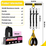 KUZARO Upgraded Multifunction Pedal Resistance Band with Handle, 3 Tube Adjustable Resistance Bands for Abdomen, Waist, Arm, Core/ABS, Leg Workout