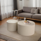 MOOLSUN Modern Nesting Coffee Table Round Wooden Drum End Tables for Small Space Living Room, Bedroom, Balcony, Office (C-Beige(Big))