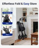 Telgome Rollator Walker with Seat, Foldable Walkers for Seniors with Seat, Thickened Frame 350 lbs Load, Height Adjustable,8'' Big Wheels, Rolling Walker,Black
