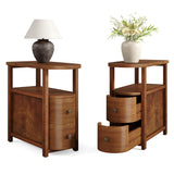 LITTLE TREE Solid Wood End Table Set 2 with 2 Drawers & Open Shelf, No Assembly Required Side Table for Living Room, Vintage Brown Couch Side Tables, Slim Bedside Table Nightstand for Bedroom