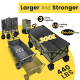 Sekey 48''L Collapsible Foldable Extended Wagon with 440lbs Weight Capacity, Heavy Duty 300L Folding Utility Garden Carts. Khaki
