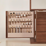 Homruilink Black Walnut Wooden Jewelry Box, Wood Jewelry Organizer with 2 Side Doors Mirror Lockable Classical Style for Watch Necklace Ring Earring Storage Gifts-4 Layer