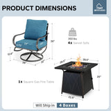 MFSTUDIO 5 PCS Metal Patio Furniture Set with Fire Pit Table, Peacock Blue