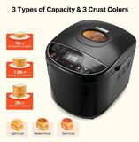 Bread Maker, 19-in-1 2LB Dough Machine, Nonstick Ceramic Pan Automatic Breadmaker with Gluten Free Setting, Automatic Compact Dough Machine Nonstick,Digital,3 Loaf Sizes, 2 Crust Colors, Black
