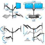 Mount-It! Dual Monitor Arm Wall Mount Workstation with Keyboard Tray & CPU Holder, Height Adjustable Gas Spring Full Motion Computer Station, Fits 17–32” VESA 75x75 100x100, Black