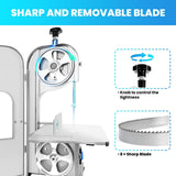 2500W Commercial Electric Meat Bandsaw, Stainless Steel Countertop Bone Sawing Machine with 8 Blades, 19.6" x 15.3" Workbeach, 0-7.9 Inch Cutting Thickness, Bone Saw for Butchering Frozen Rib Beef