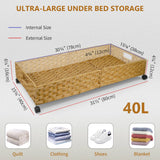 Under Bed Storage Containers with Wheels, 31.5” Large Handwoven Rattan Rolling UnderBed Storage Bins, Tool-free Assembly Natural Under The Bed Organizer Drawers for Bedroom, Sheets Clothes Blankets