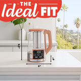 Gourmia Electric Glass Kettle – 1.7L Programmable Tea & Coffee Brewer with Digital Touch Display, 6 Presets, Removable Stainless Steel Infuser, Cordless with 360° Swivel Base, Peach