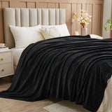 NEWCOSPLAY Super Soft Twin Blanket Black Premium Silky Flannel Fleece Leaves Pattern Lightweight Bed Blanket All Season Use (Black, Twin(60"x80"))