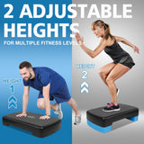 MIIUDGIG 18'' Adjustable Aerobic Step Platform, Adjustable Fitness 4-6in Exercise Stepper Workout with 2 Risers, Aerobics Stepper Workout Stepper for Home Gym Cardio Strength & Training (Blue)