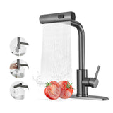 Kitchen Faucets with Pull Down Sprayer,Waterfall Kitchen Sink Faucet,Commercial Utility Stainless Steel Kitchen Faucets,Single Handle Kitchen Sink Faucet with Pull Down Sprayer for 3 Function,Grey
