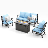 MIXPATIO 4-Piece Metal Patio Conversation Set, Fire Pit Table, 50,000 BTU