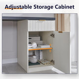 Desk with Storage, Wood Home Office Desk with 5 Drawers & 1 Cabinet, Fluted Computer Writing Desk for Study