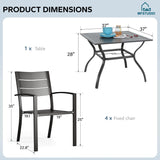 MFSTUDIO 5 Pcs Patio Dining Set, 37" Wrought Iron Table w/Umbrella Hole