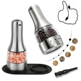 Electric Salt and Pepper Grinder Mill Set, 90ml Rechargeable Automatic Salt and Pepper Shakers with Dusty Tray, LED Lights, 5 Adjustable Coarseness for Kitchen, Outdoor Birthday Gifts for Women Mom