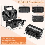 BECOMFORT 3 in 1 Waffle Maker, Sandwich Press w/3 Removable Non-stick Plates, Indicator Lights, Cool Touch Handle, Sandwich Maker & Panini Press w/5-gear Temperature Control for Breakfast Steak